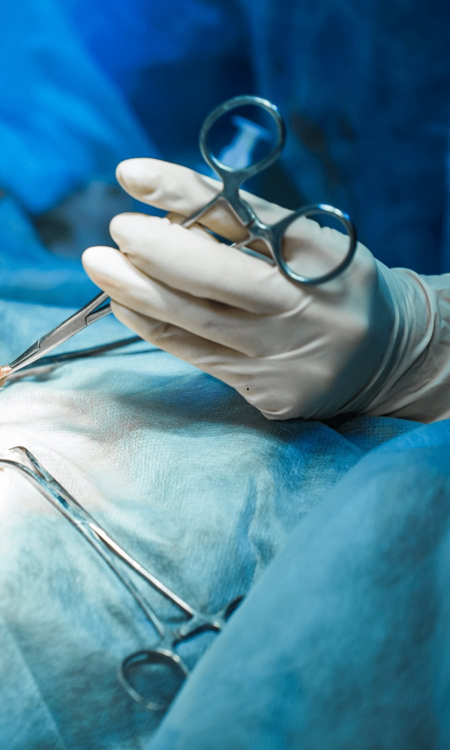 Surgical instruments held by a gloved hand