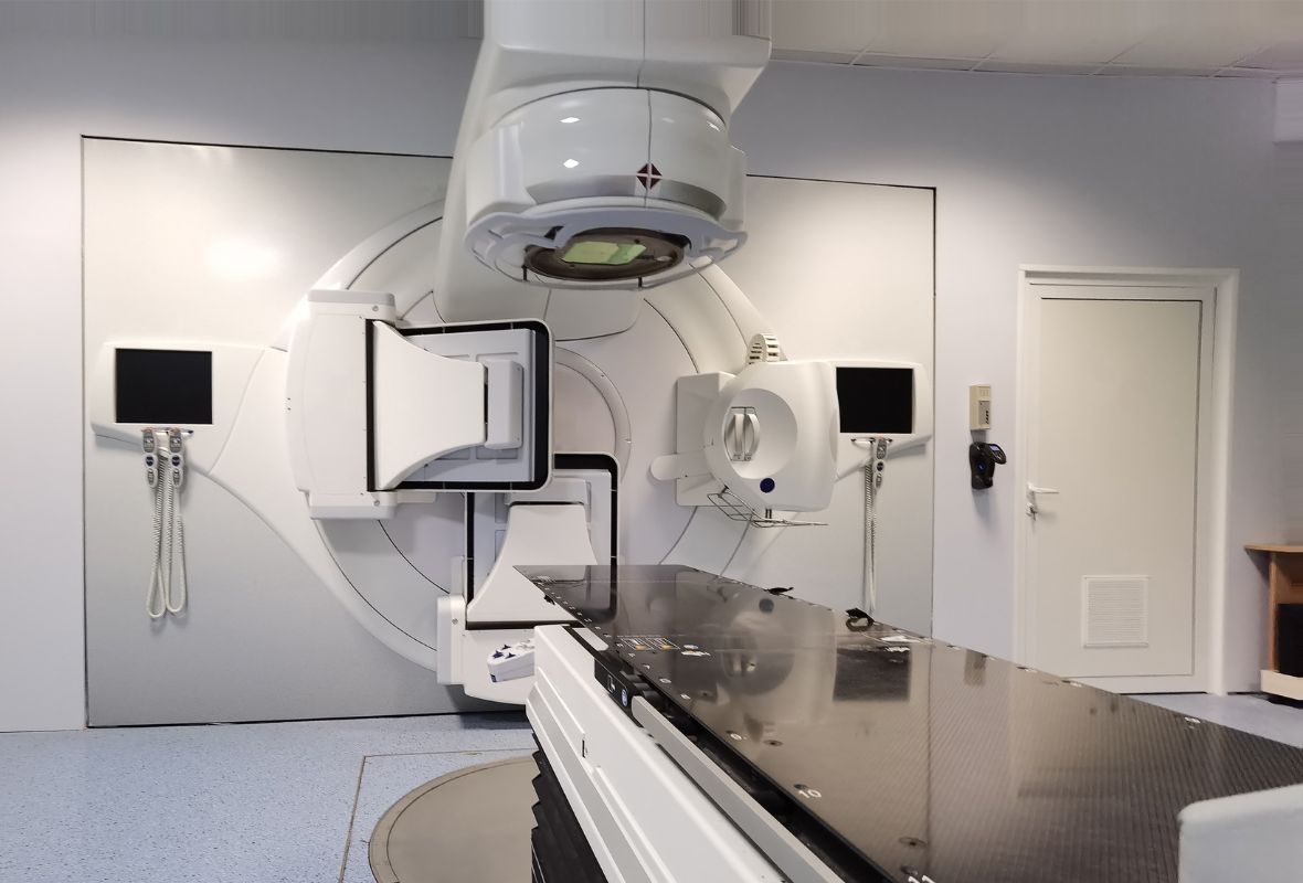 Radiotherapy machine in a treatment room