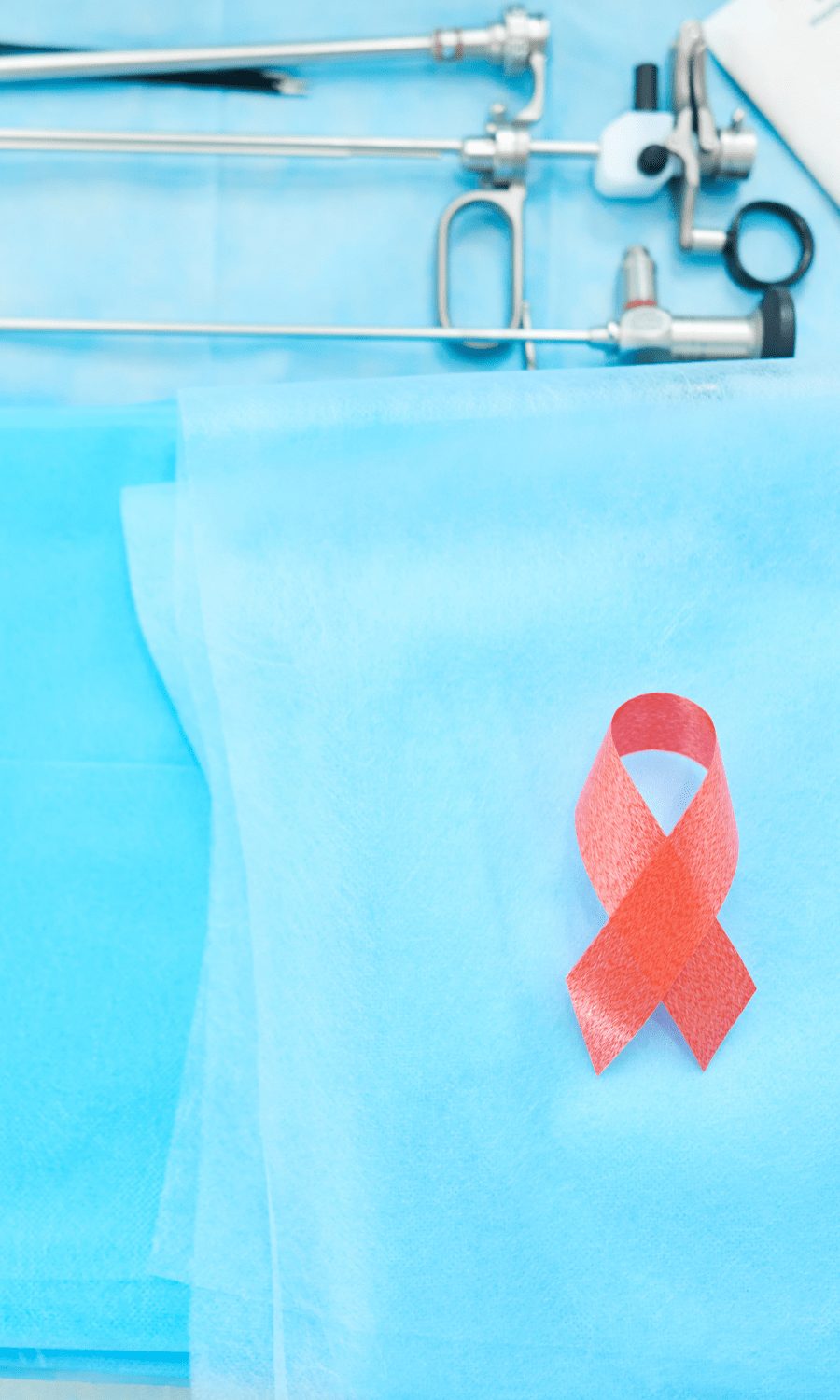 Laparoscopy instruments on a surgical drape