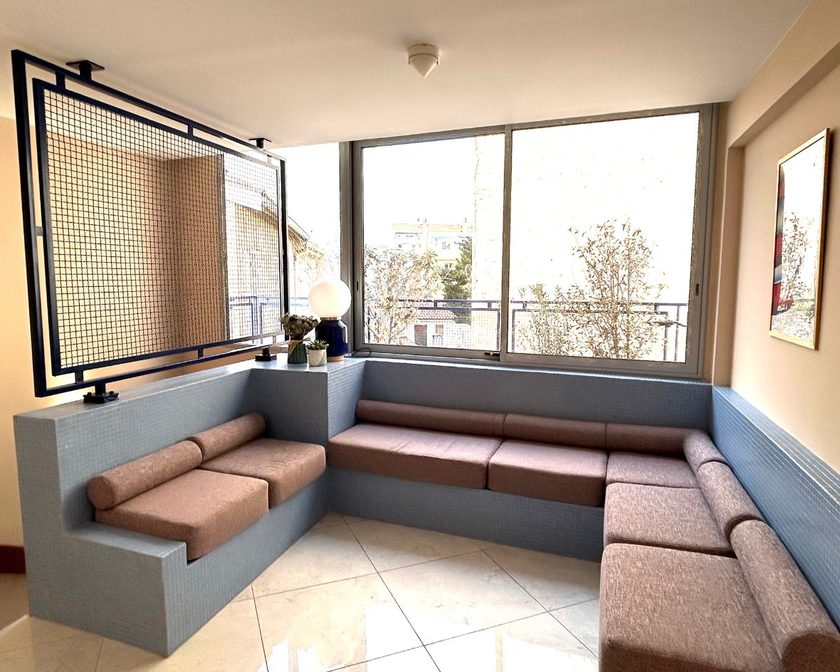 Waiting room with benches and picture window