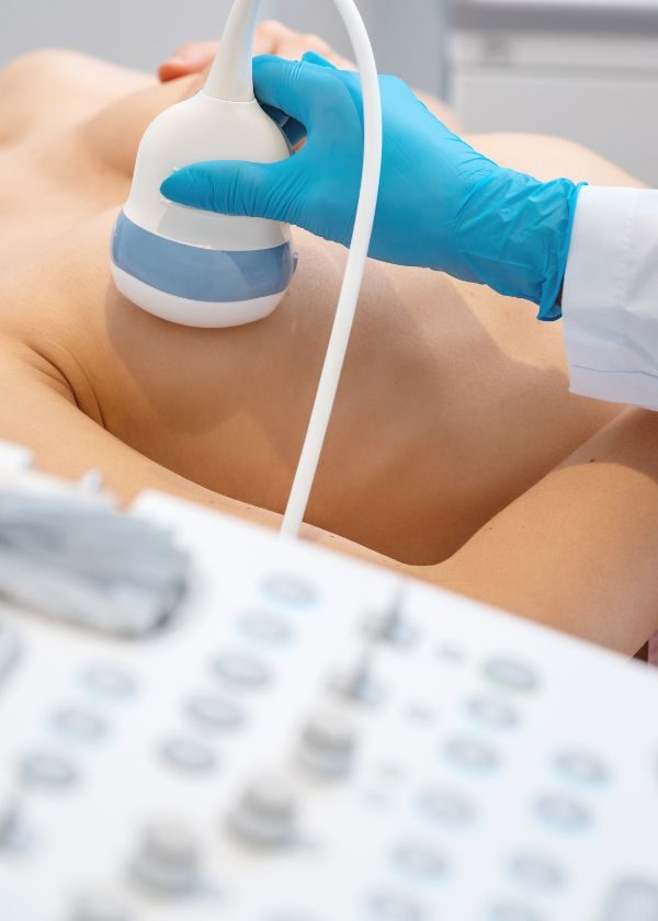Breast ultrasound performed with a probe
