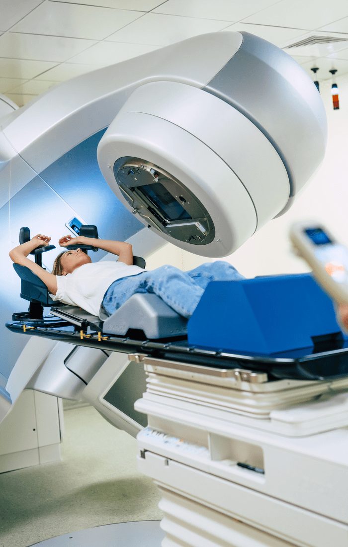 Patient positioned on a radiotherapy machine