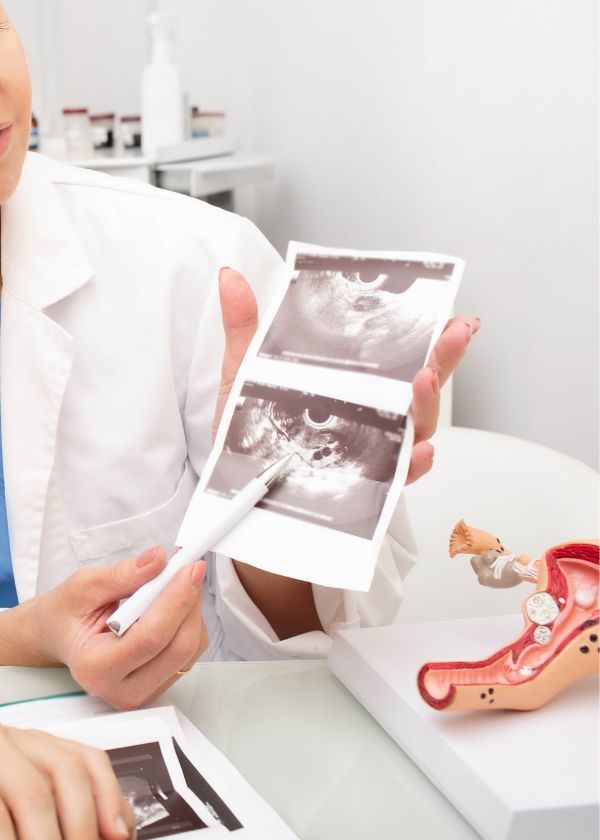 Doctor showing ultrasound images